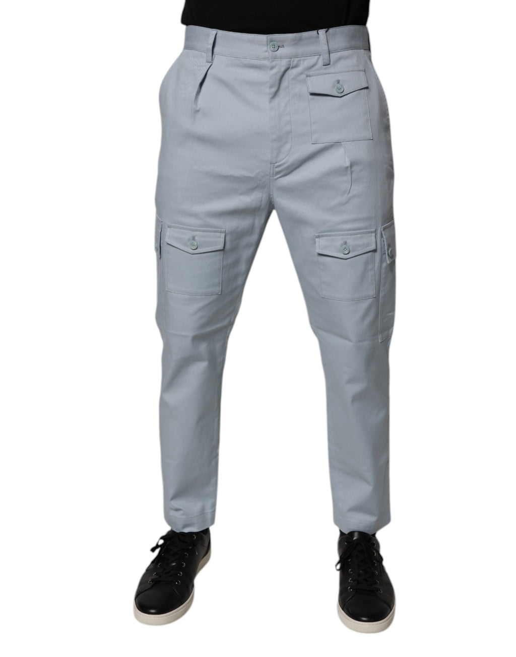 Pantalons cargo en coton t tapered Dolce & Gabbana Light Blue, coupe ajustée, couleur bleue claire, détails modernes.