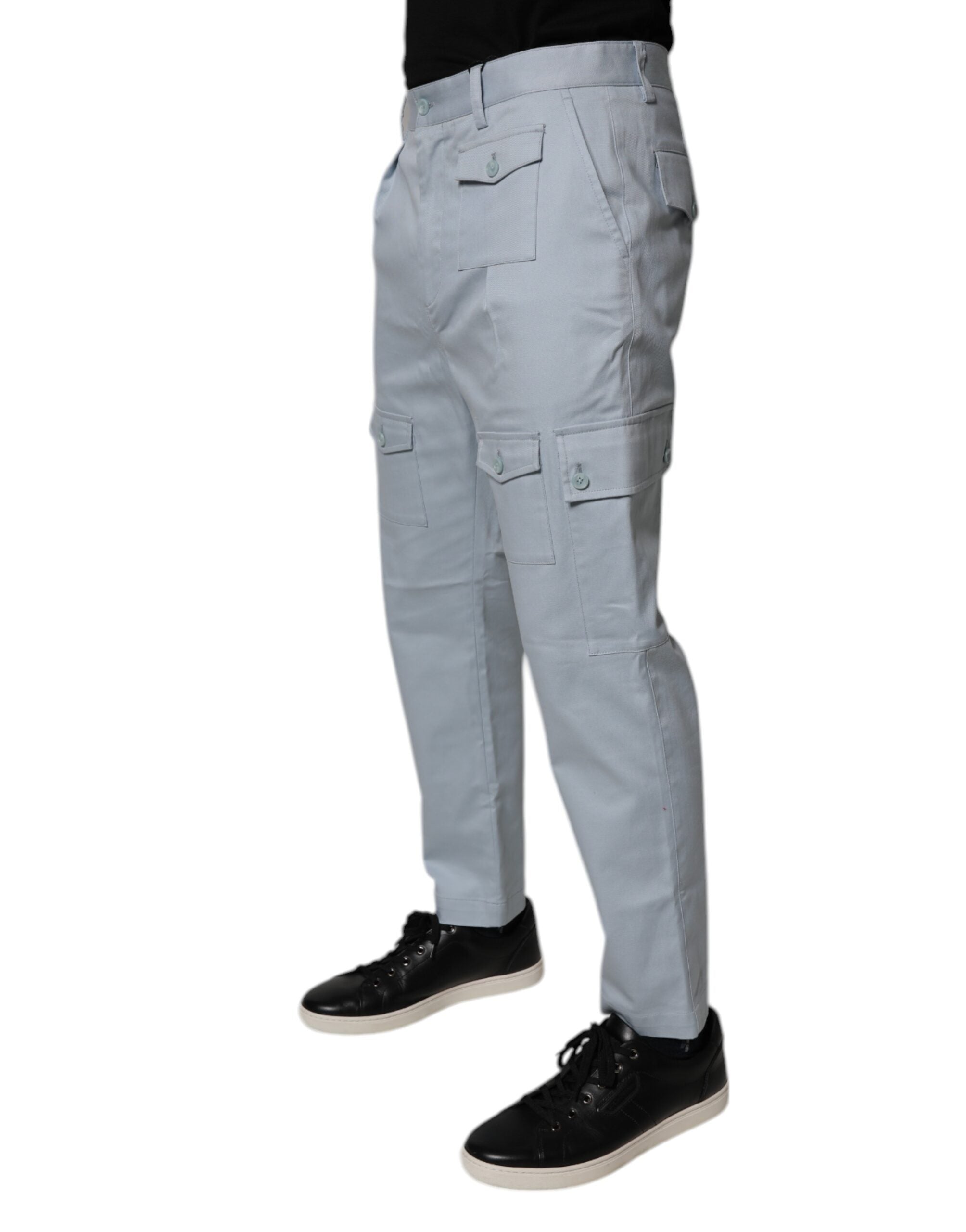 Pantalons cargo en coton t tapered Dolce & Gabbana Light Blue, style décontracté et moderne, visibles en image.