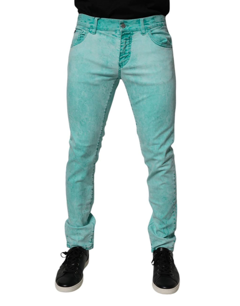 Jeans slim en coton tie-dye vert Dolce & Gabbana pour homme, coupe skinny avec détails en denim.
