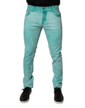 Jeans slim en coton tie-dye vert Dolce & Gabbana pour homme, coupe skinny avec détails en denim.