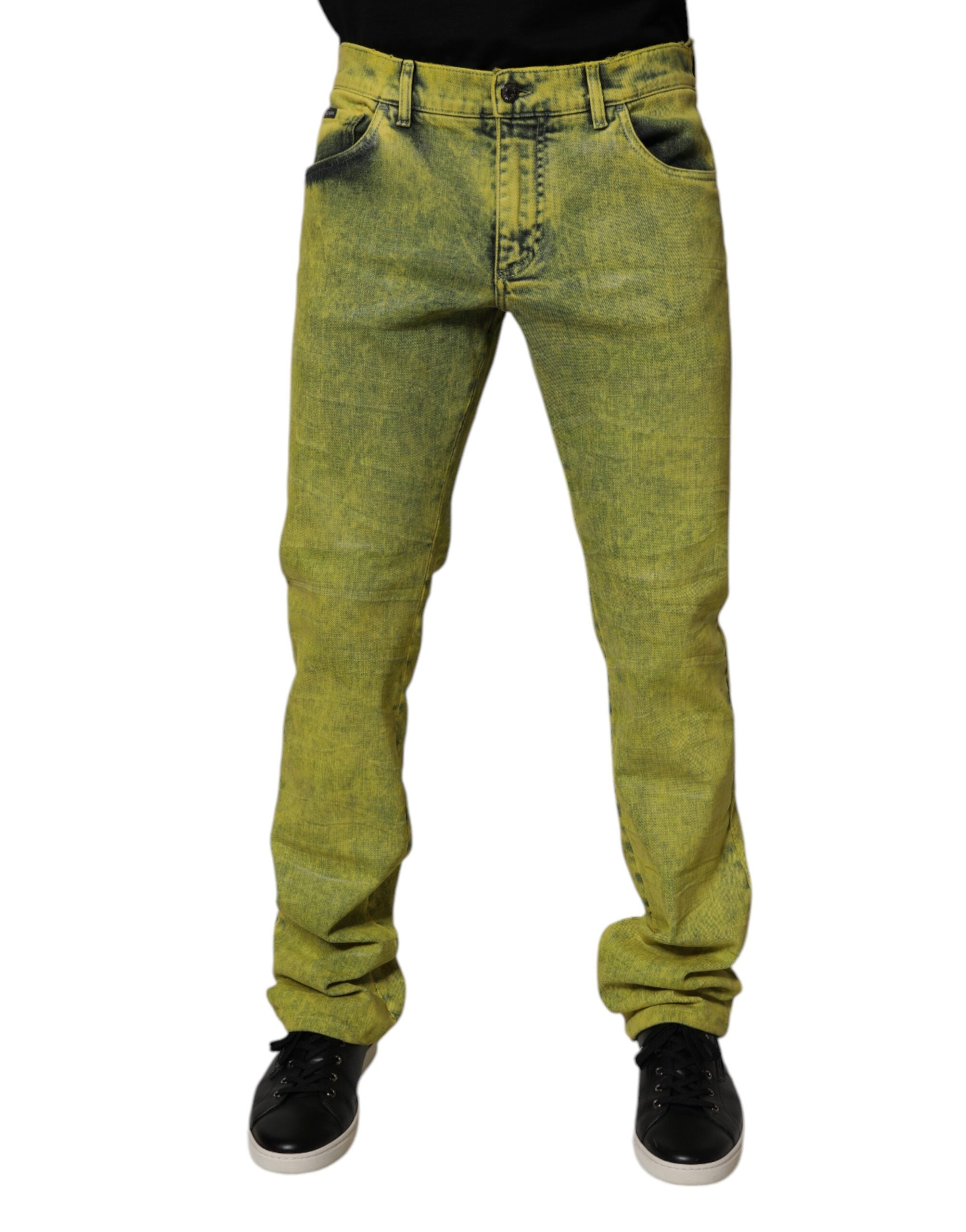 Jeans slim en coton stretch jaune de Dolce & Gabbana pour homme, coupe skinny, détails en denim.