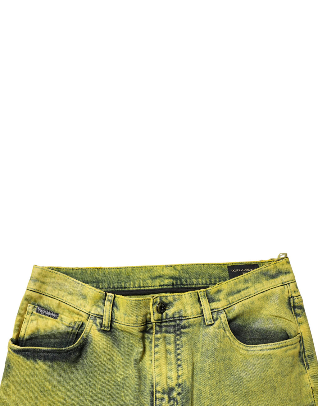 Jeans skinny en coton stretch jaune de Dolce & Gabbana pour homme, denim ajusté et tendance visible sur l'image.
