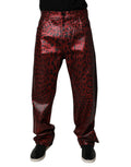 Jeans droits en coton rouge à imprimé léopard de Dolce & Gabbana pour homme.