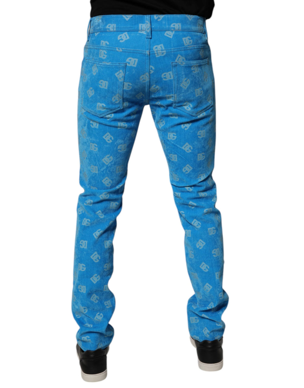Jeans skinny en denim coton bleu Dolce & Gabbana avec logo monogramme visible.