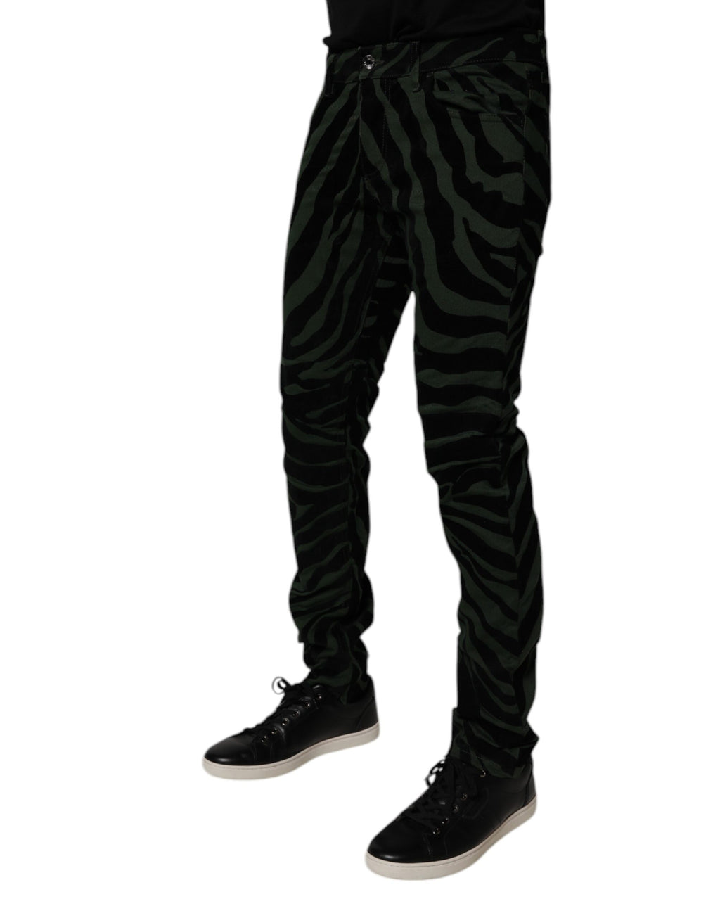 Jeans skinny en denim coton noir et vert à rayures Dolce & Gabbana, style moderne et ajusté pour femme.