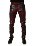 Jeans homme Dolce & Gabbana en coton rouge avec motif léopard, coupe skinny, denim tendance.