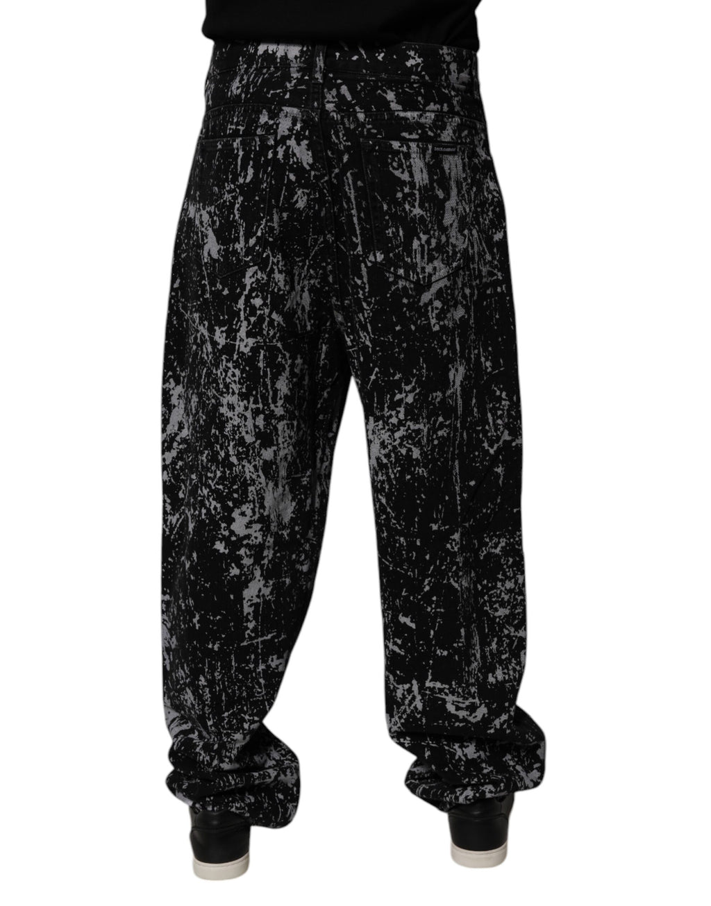 Jeans homme en denim droit noir à motif tie-dye en coton de Dolce & Gabbana, style décontracté et tendance.