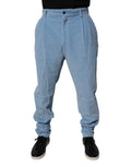 Jeans skinny en denim coton à rayures en velours côtelé de Dolce & Gabbana Light Blue, visible avec une coupe ajustée.