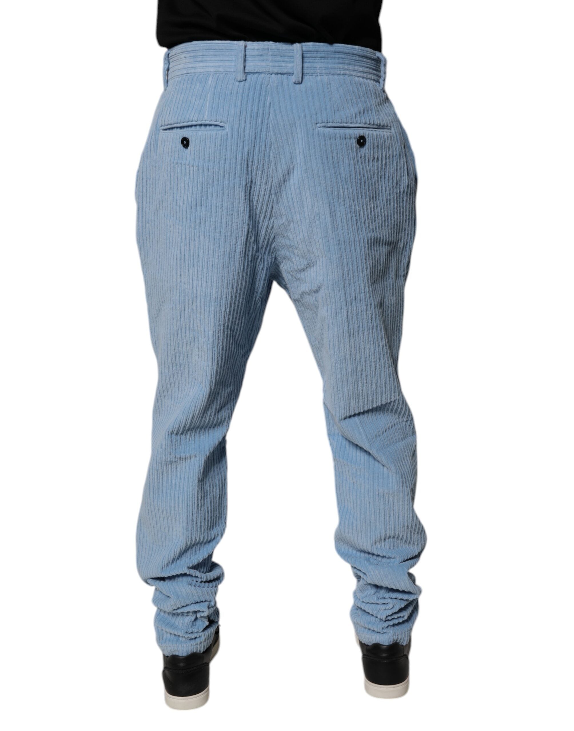 Jeans slim en denim coton côtelé Light Blue de Dolce & Gabbana, coupe skinny, vue de face sur le produit.