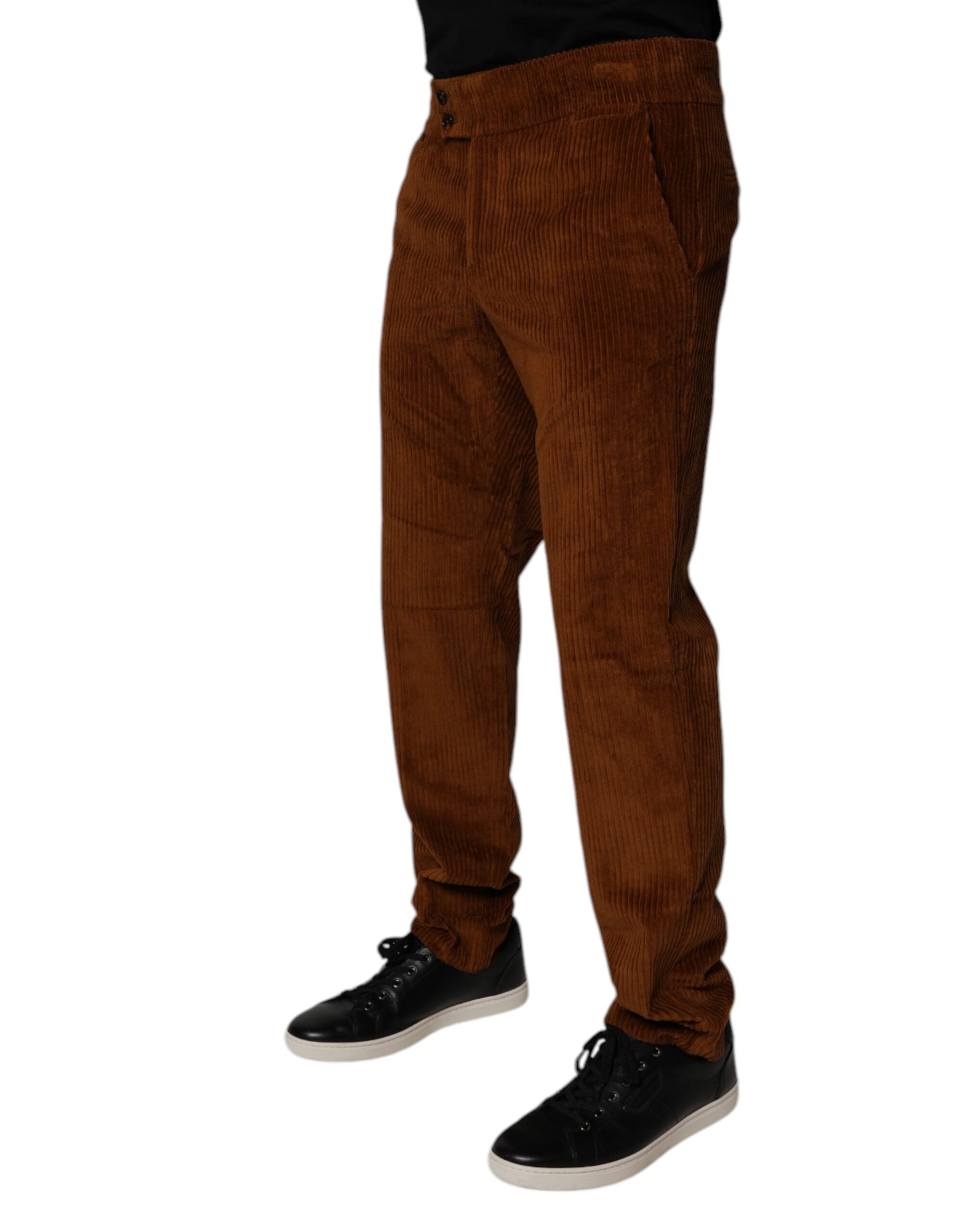 Jeans skinny en coton corduroy brun foncé de Dolce & Gabbana, style denim, visible avec poches et fermeture éclair.