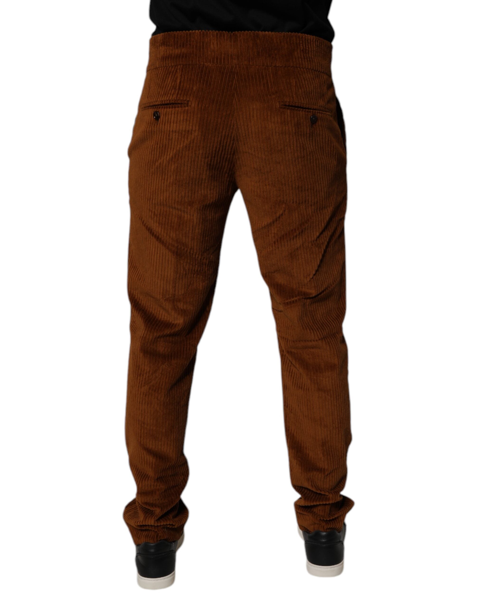 Jeans slim en coton à rayures en velours côtelé marron foncé de Dolce & Gabbana, adaptés pour un style élégant et moderne.