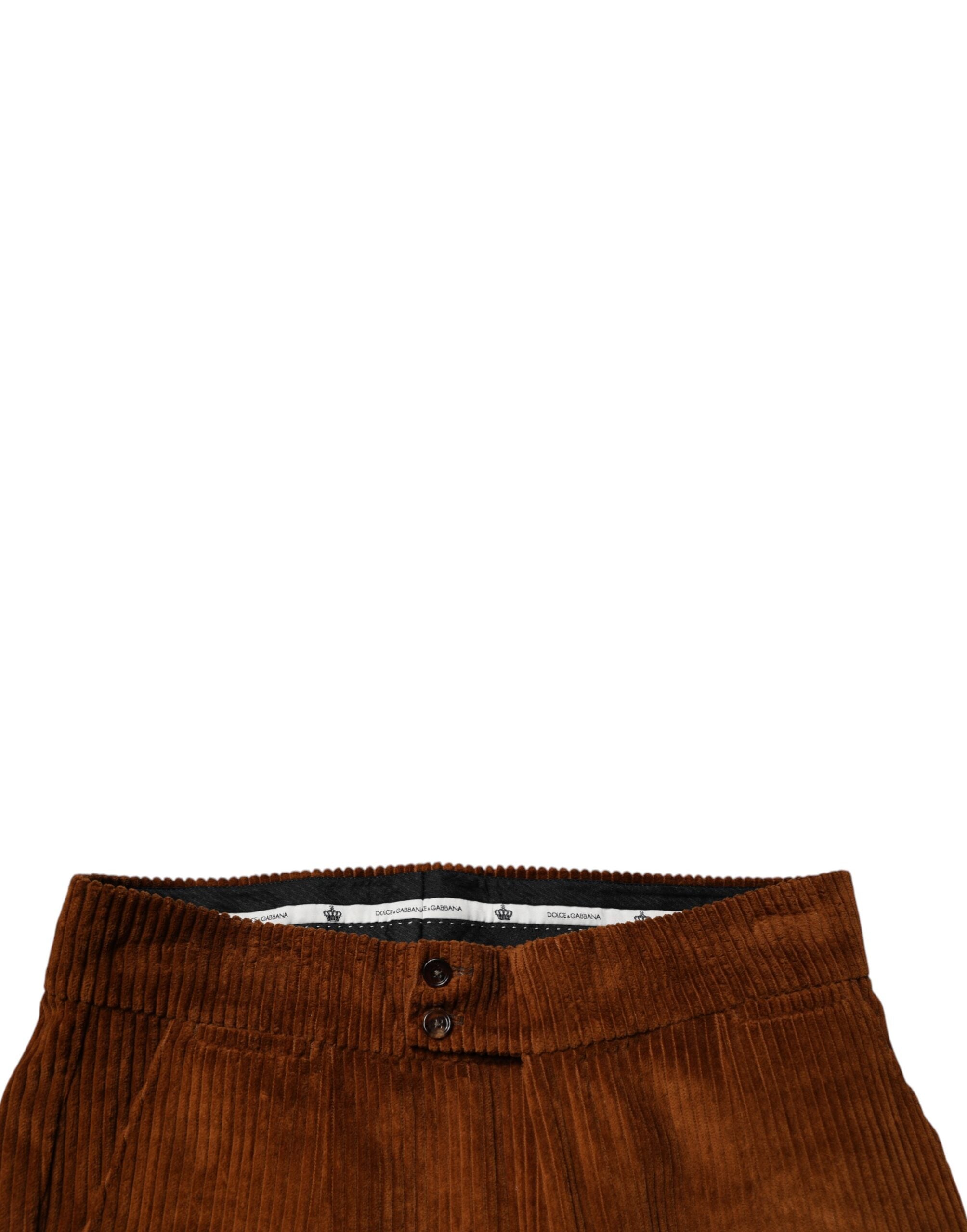 Jeans skinny en coton et velours côtelé marron foncé de Dolce & Gabbana, vue de face avec détails de couture.