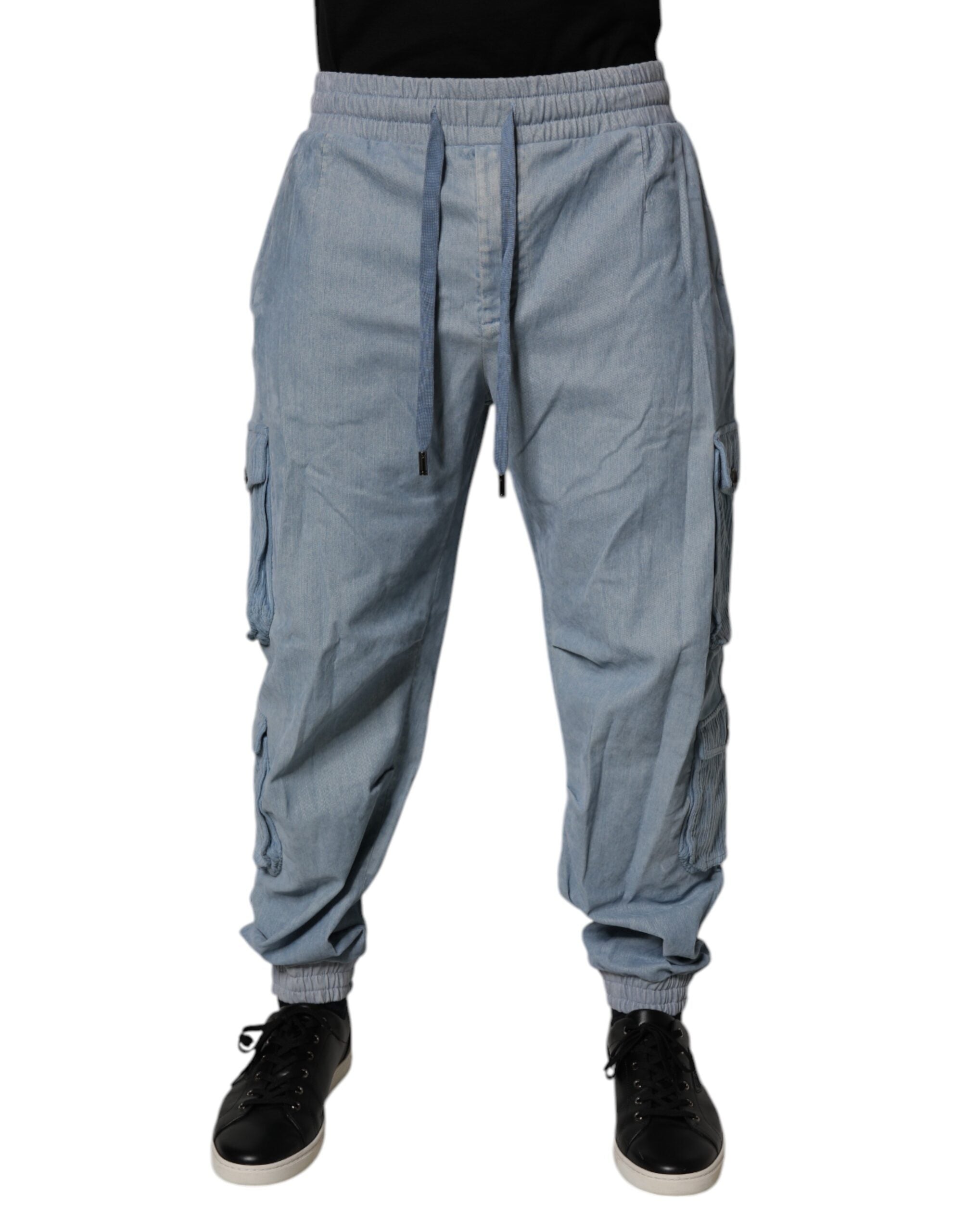 Pantalon cargo en denim Dolce & Gabbana Light Blue pour homme, coton, style décontracté avec poches latérales et finition moderne
