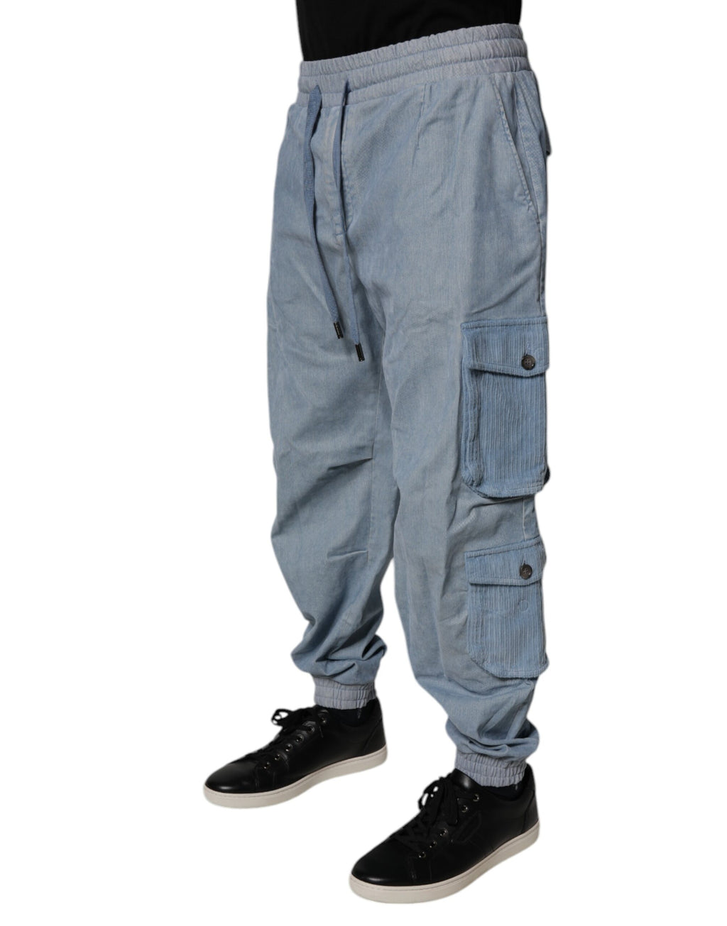 Pantalon cargo en coton denim pour homme de Dolce & Gabbana Light Blue, style jogger avec poches pratiques.