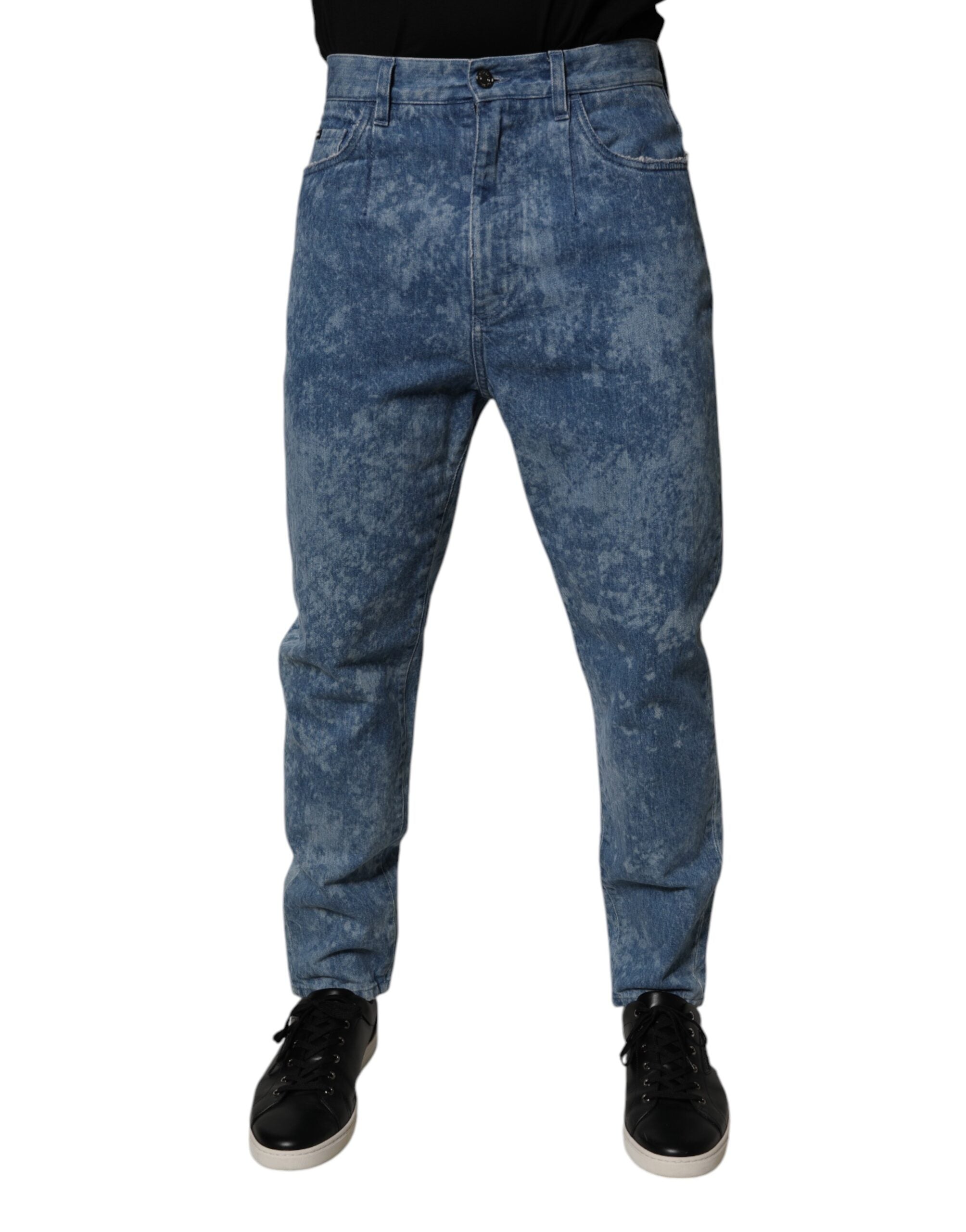 Jeans skinny en coton tie-dye bleu de Dolce & Gabbana pour homme, denim avec motif coloré et ajusté.
