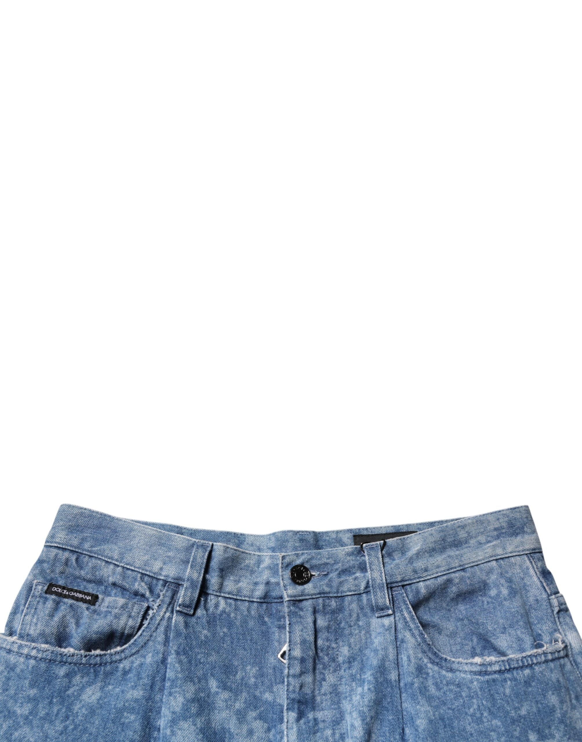 Jean homme Dolce & Gabbana en denim bleu tie-dye, coupe skinny, en coton, avec style tendance et détails modernes.