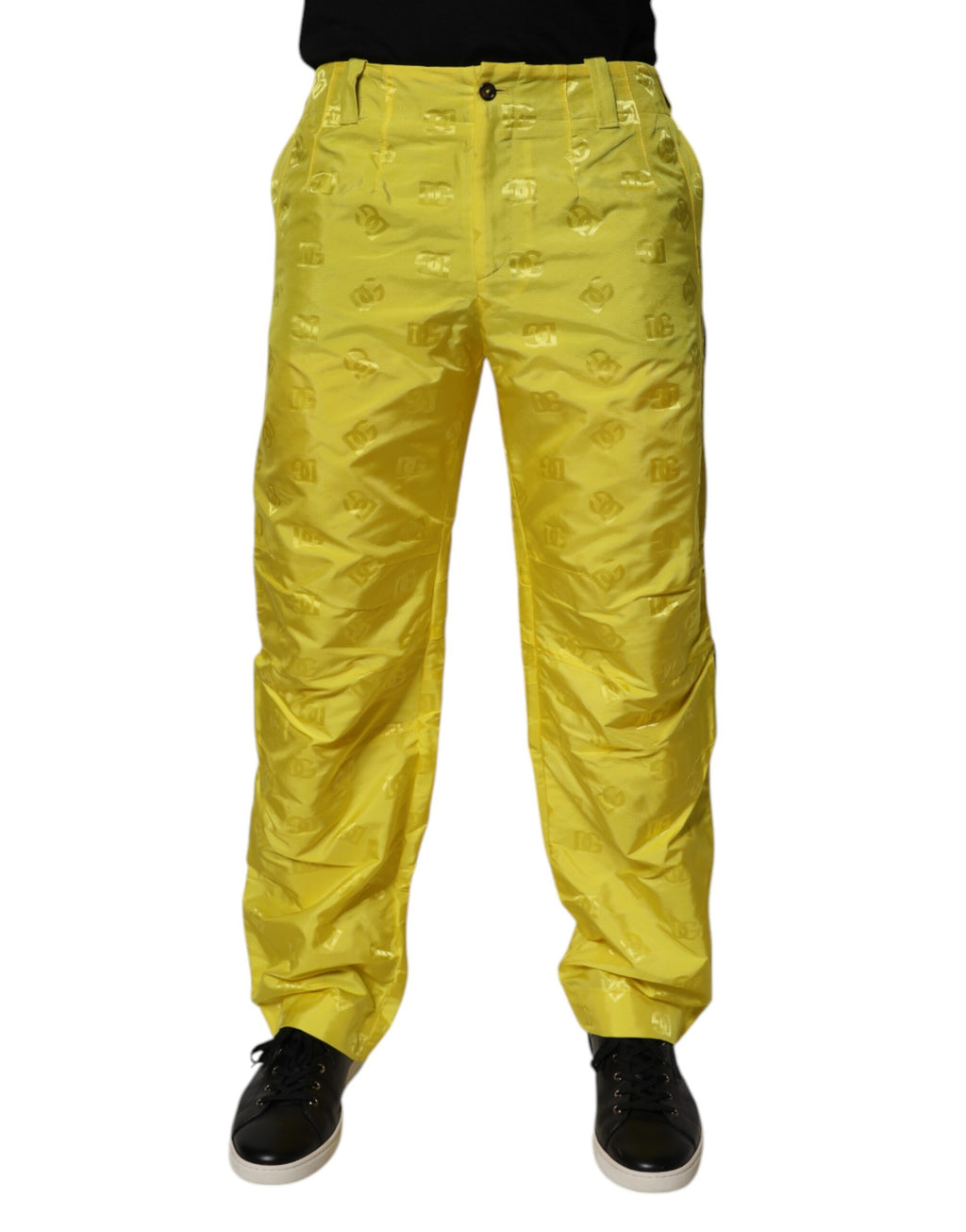 Pantalon droit en polyester jaune à monogramme DG de Dolce & Gabbana, style élégant et tendance.