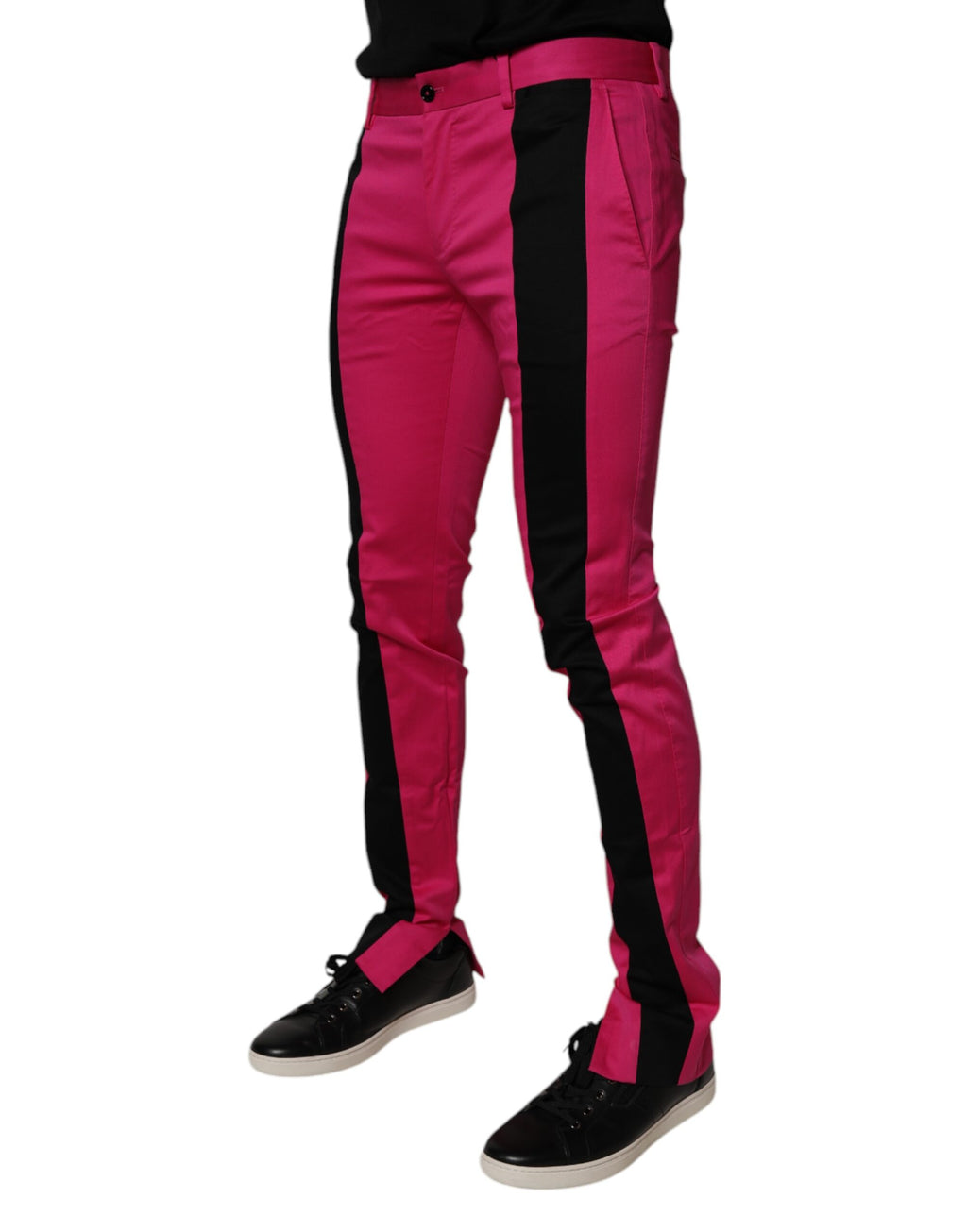 Pantalon homme Dolce & Gabbana à rayures roses et noires, coupe slim, style élégant pour dressing formel.
