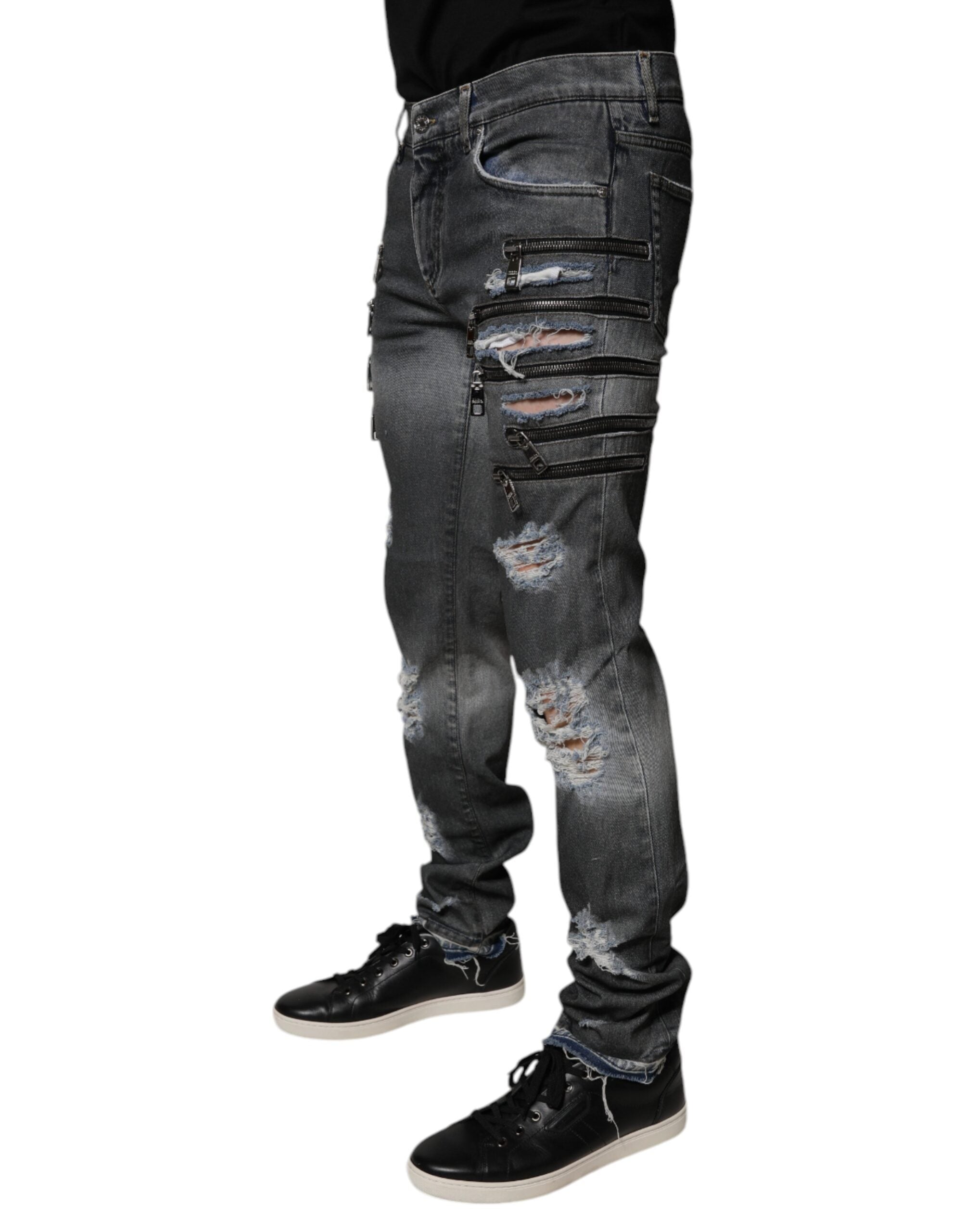 Jeans skinny en coton déchiré gris foncé de Dolce & Gabbana, style tendance avec détails usés et coupe ajustée.