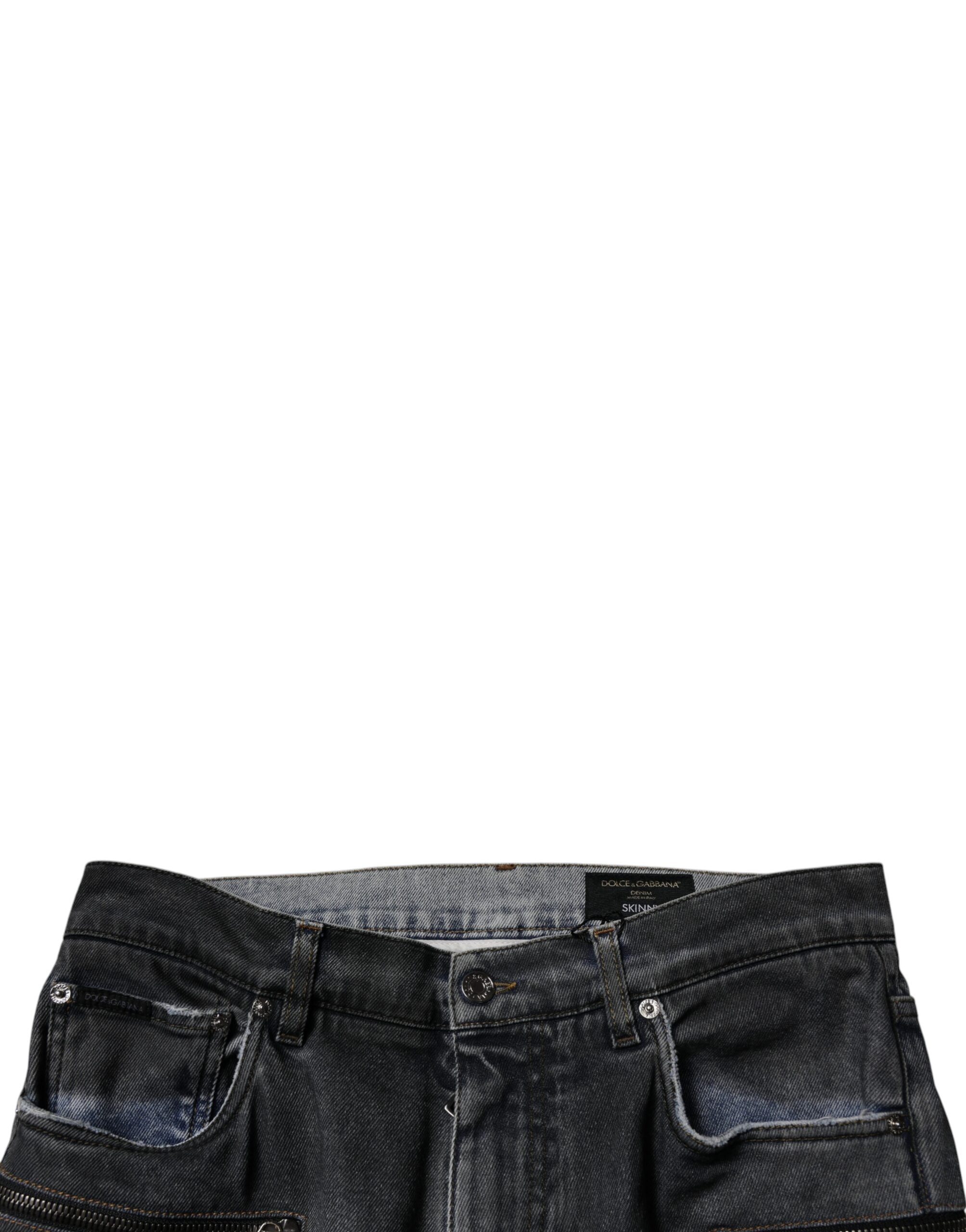 Jeans skinny en denim coton gris foncé déchiré de Dolce & Gabbana, style tattered et moderne.