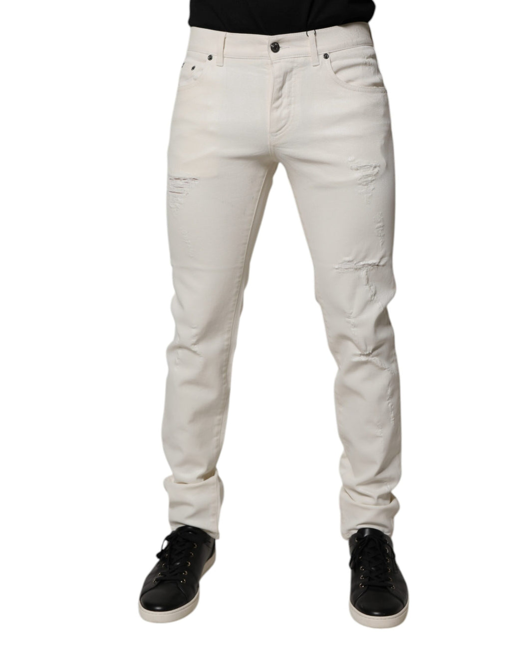 Jeans skinny en denim stretch blanc en coton de Dolce & Gabbana, coupe ajustée et moderne, visible sur l'image.