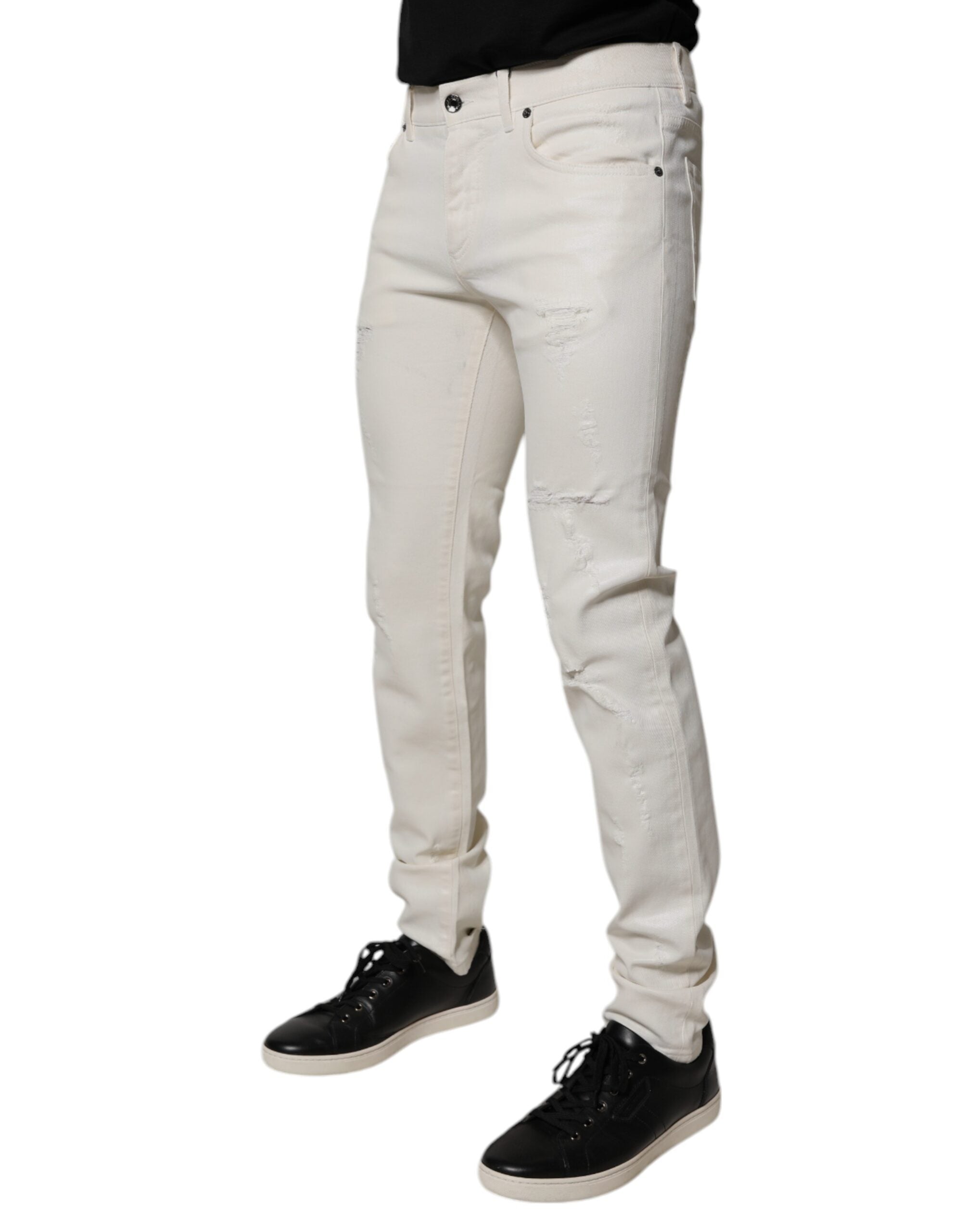 Jeans skinny en coton stretch blanc cassé de Dolce & Gabbana, denim ajusté avec détails modernes et couture élégante.