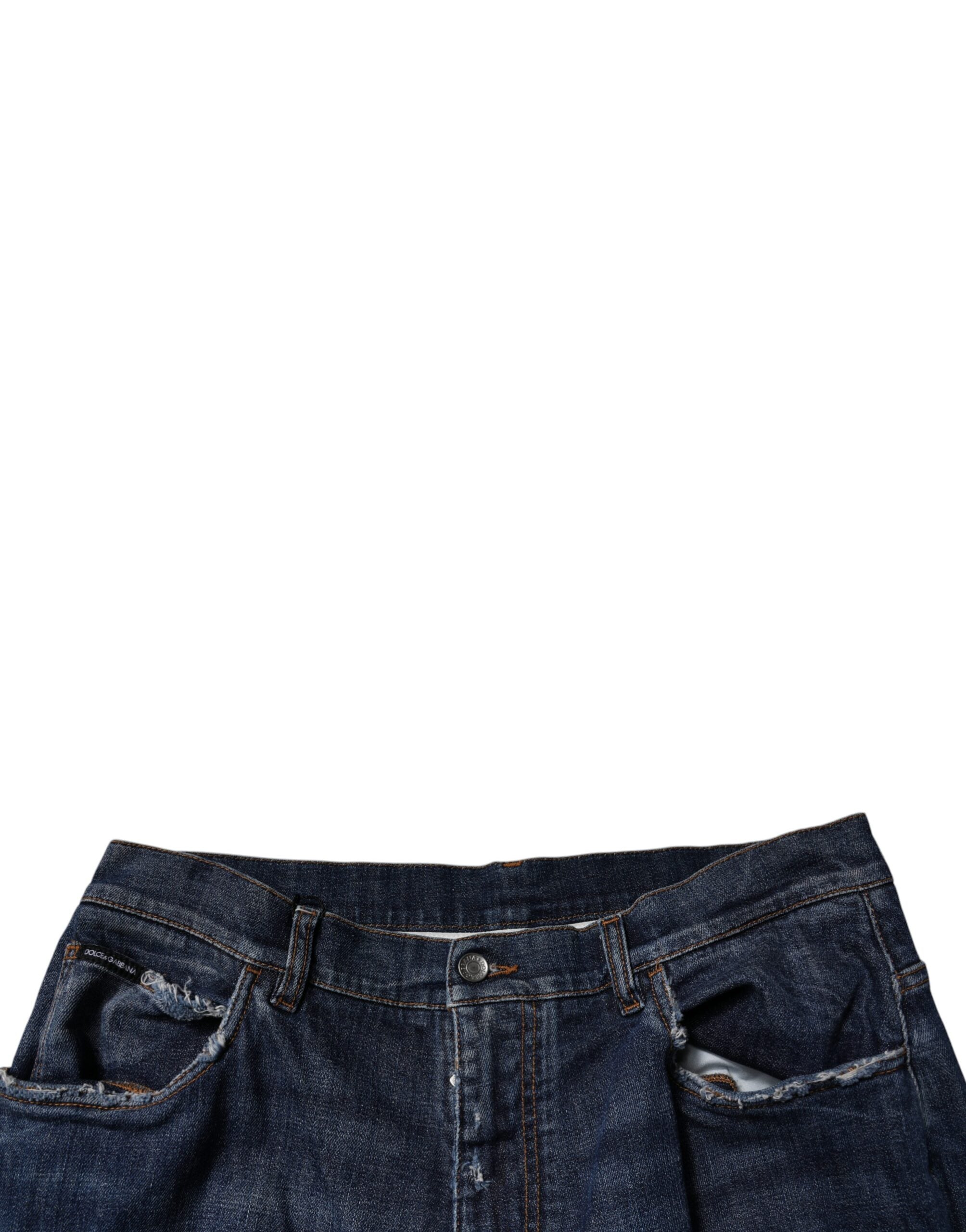 Jeans homme en denim bleu foncé déchiré à jambes larges de Dolce & Gabbana, style décontracté et tendance.
