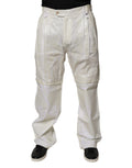 Jeans homme Dolce & Gabbana en lin blanc, taille moyenne, coupe droite, style décontracté avec coutures visibles.