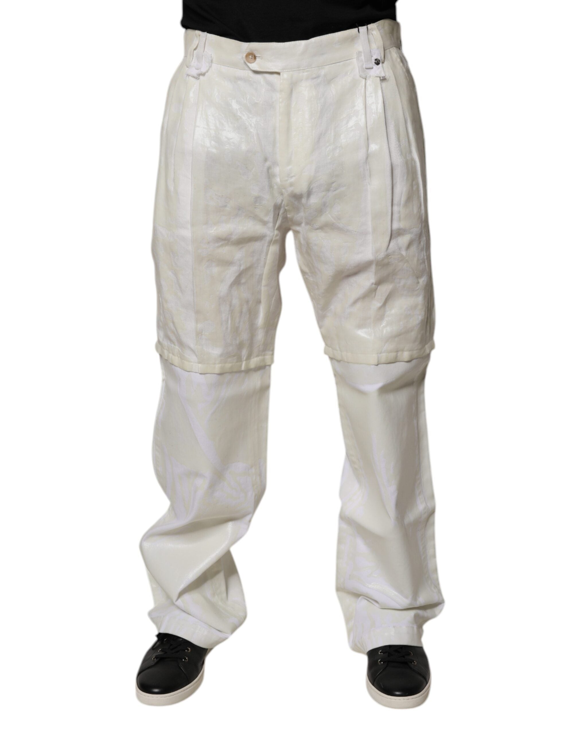 Jeans homme Dolce & Gabbana en lin blanc, coupe droite, taille mi-hauteur, style décontracté, détails classiques.