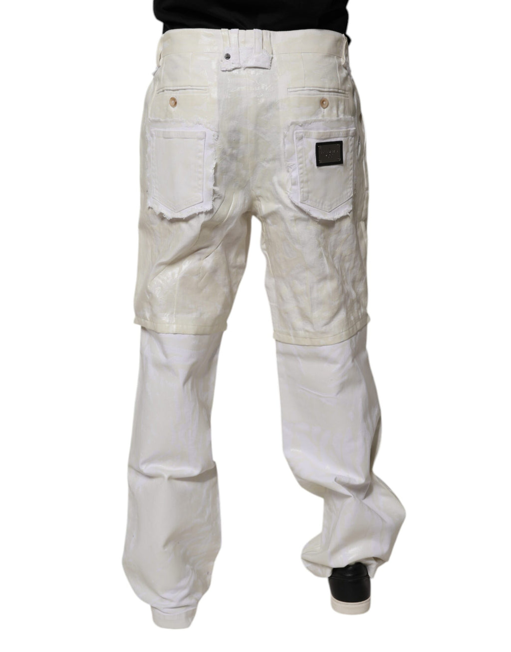 Jeans pour homme Dolce & Gabbana en lin blanc à taille moyenne et coupe droite.