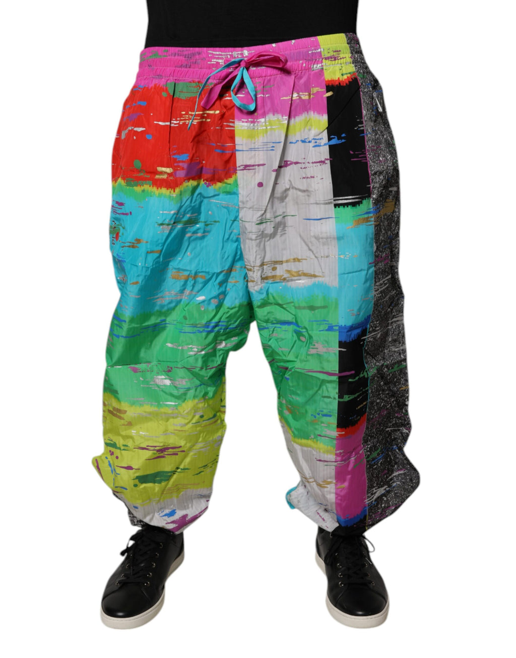 Pantalon de survêtement Dolce & Gabbana à patchwork multicolore, taille moyenne, en coton avec détails colorés.