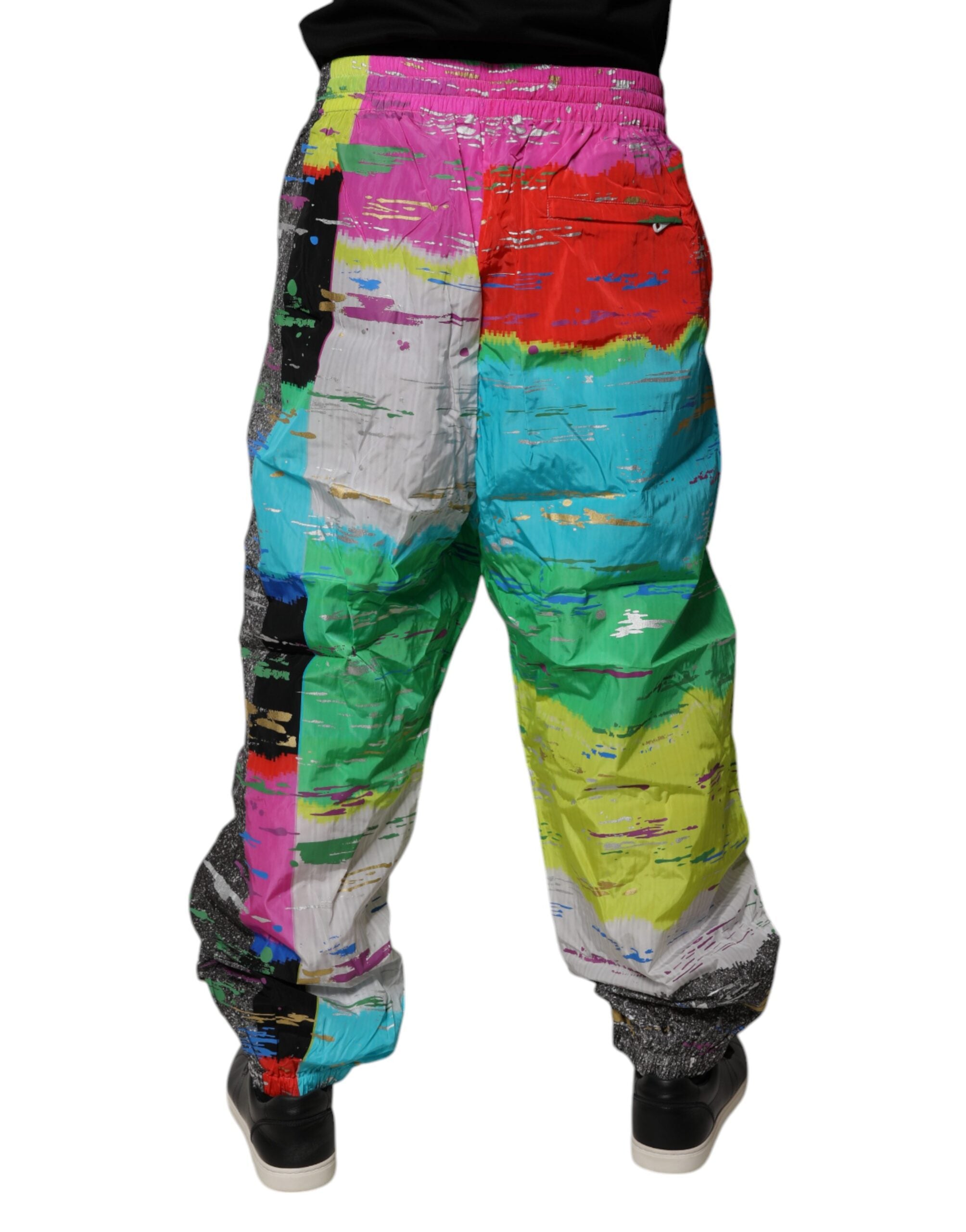 Pantalon Dolce & Gabbana à patchwork multicolore, taille moyenne, en coton, avec ajustement décontracté.