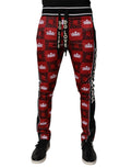 Pantalon de survêtement rouge Dolce & Gabbana avec logo couronne et monogramme pour homme, vue de face.