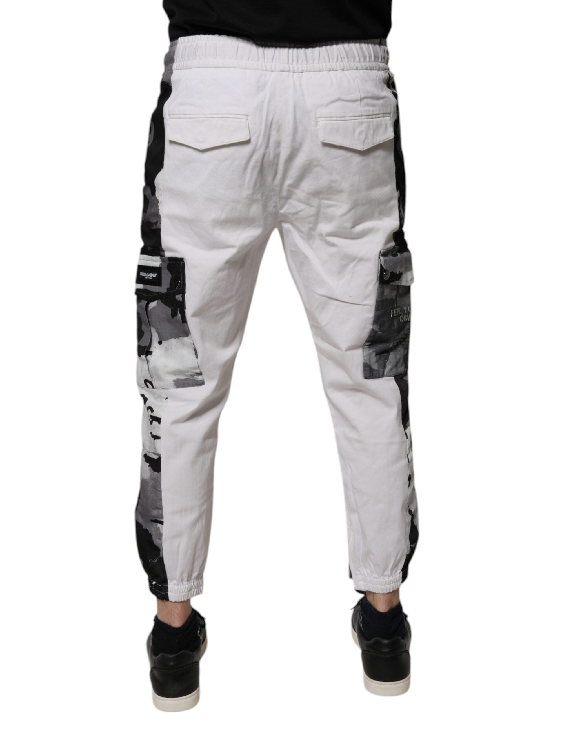 Pantalon cargo jogger Dolce & Gabbana en coton blanc, style décontracté avec poches latérales et taille élastique.