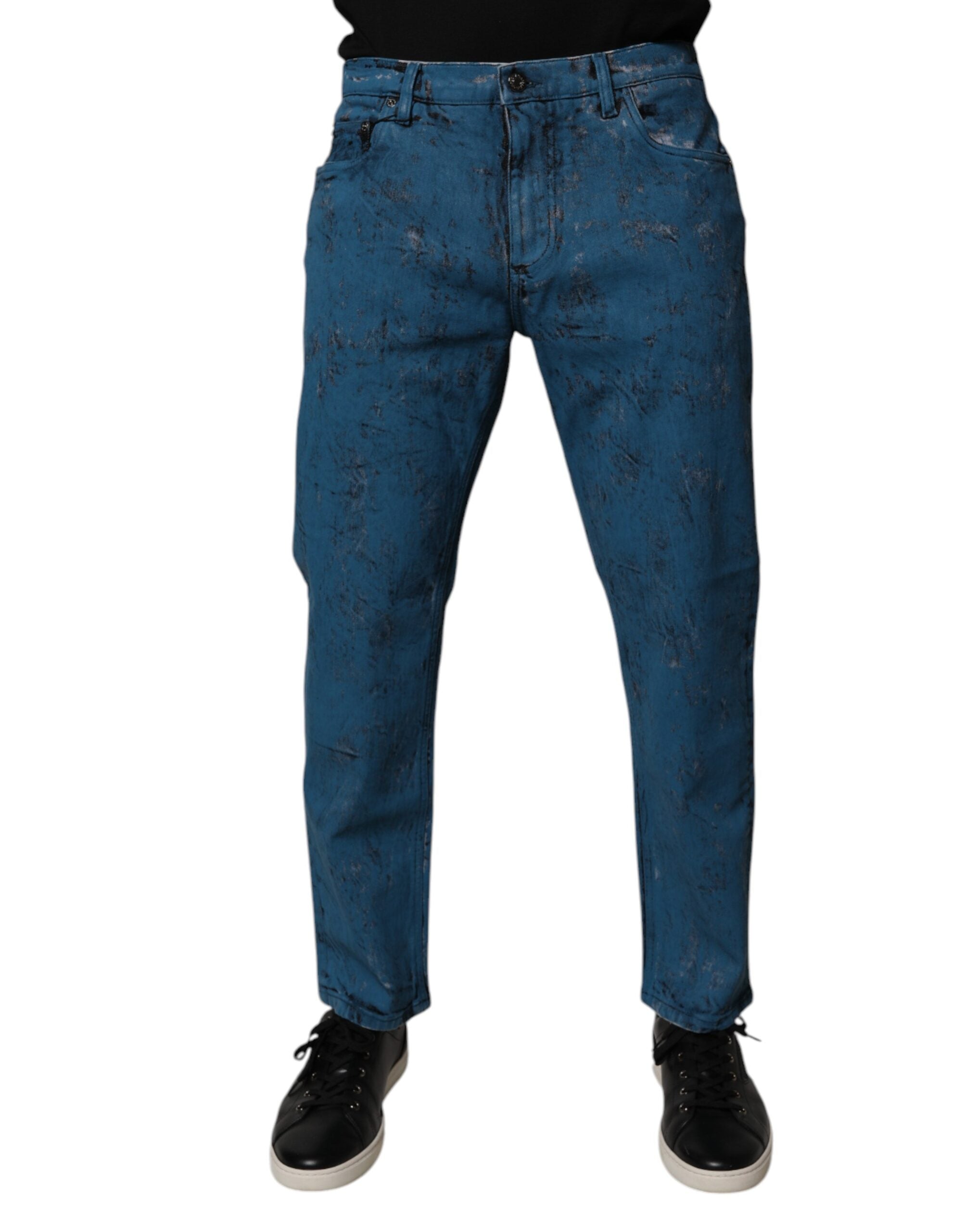 Jeans homme en coton skinny à effet tie-dye bleu de Dolce & Gabbana, mode décontractée et tendance.