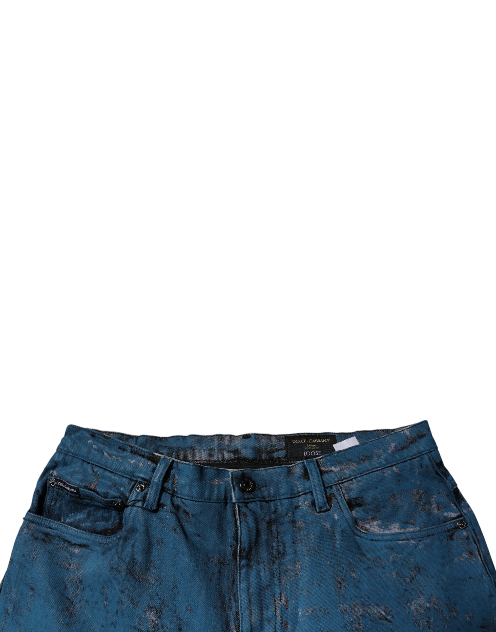 Jeans skinny en coton bleu tie-dye de Dolce & Gabbana pour hommes, avec coupe ajustée et détails de style décontracté.