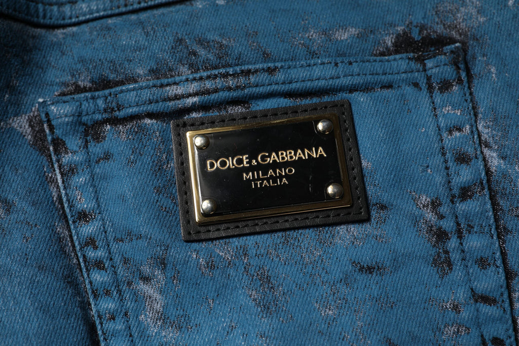 Jeans homme en denim skinny à motif tie-dye bleu de Dolce & Gabbana, en coton, avec coupe ajustée.