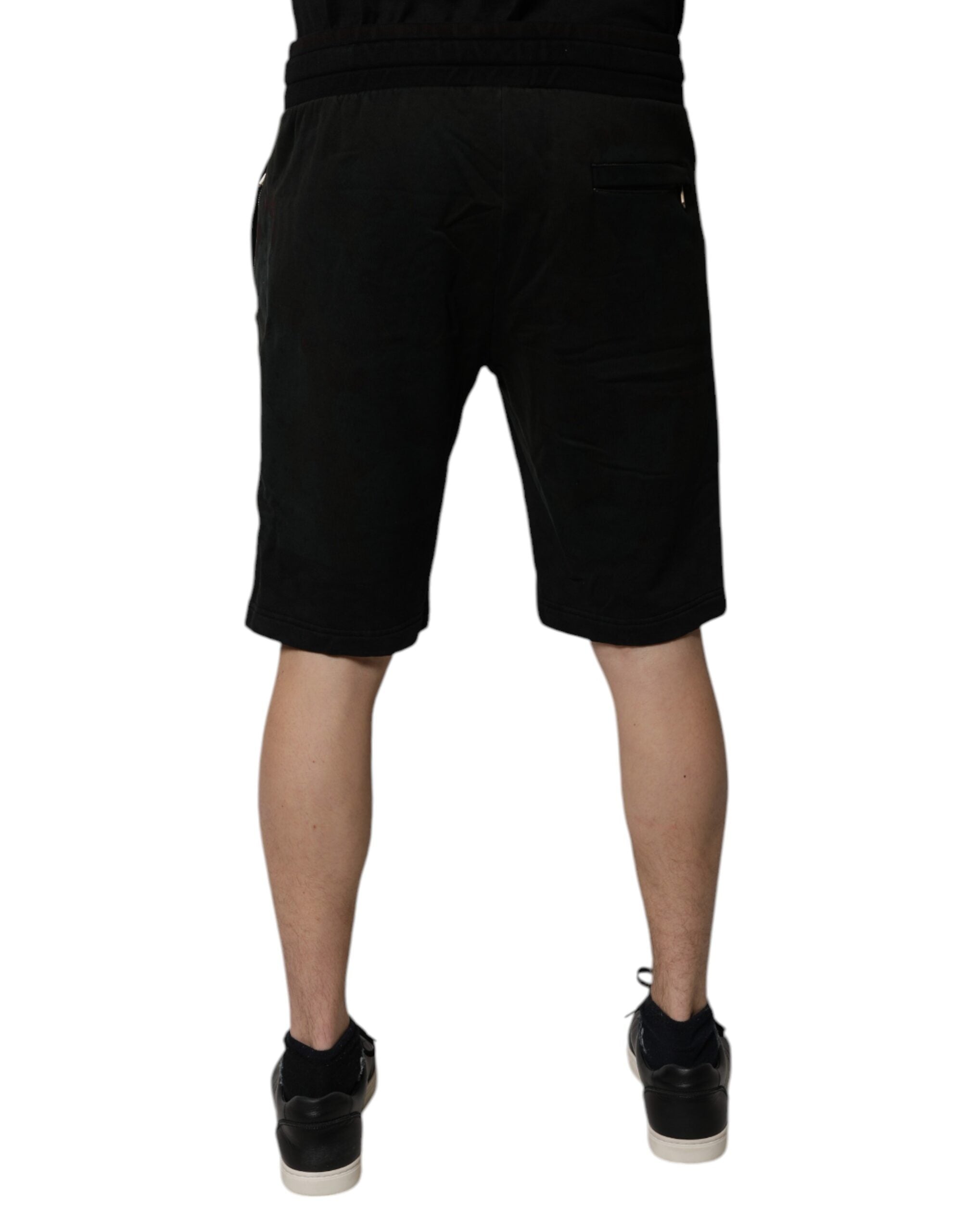 Shorts bermuda en coton noir Dolce & Gabbana pour homme, sweatshorts décontractés avec logo de la marque.