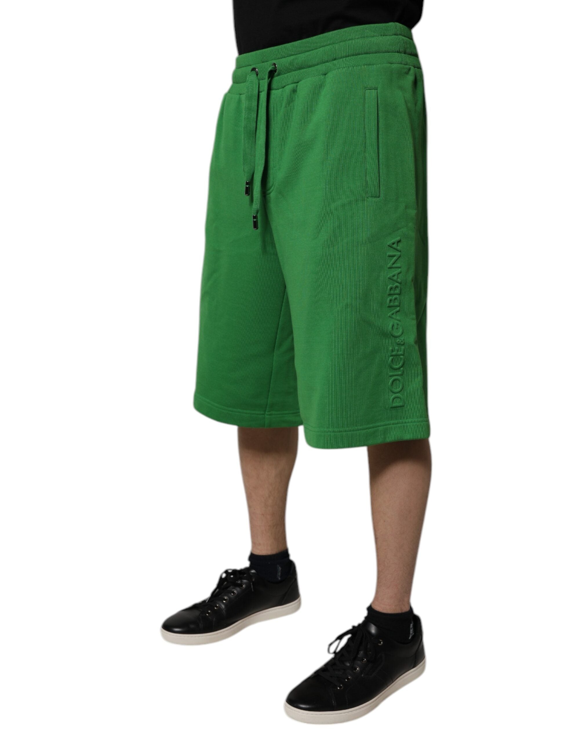 Shorts bermuda en coton vert pour homme de Dolce & Gabbana, sweatshorts décontractés avec logo.