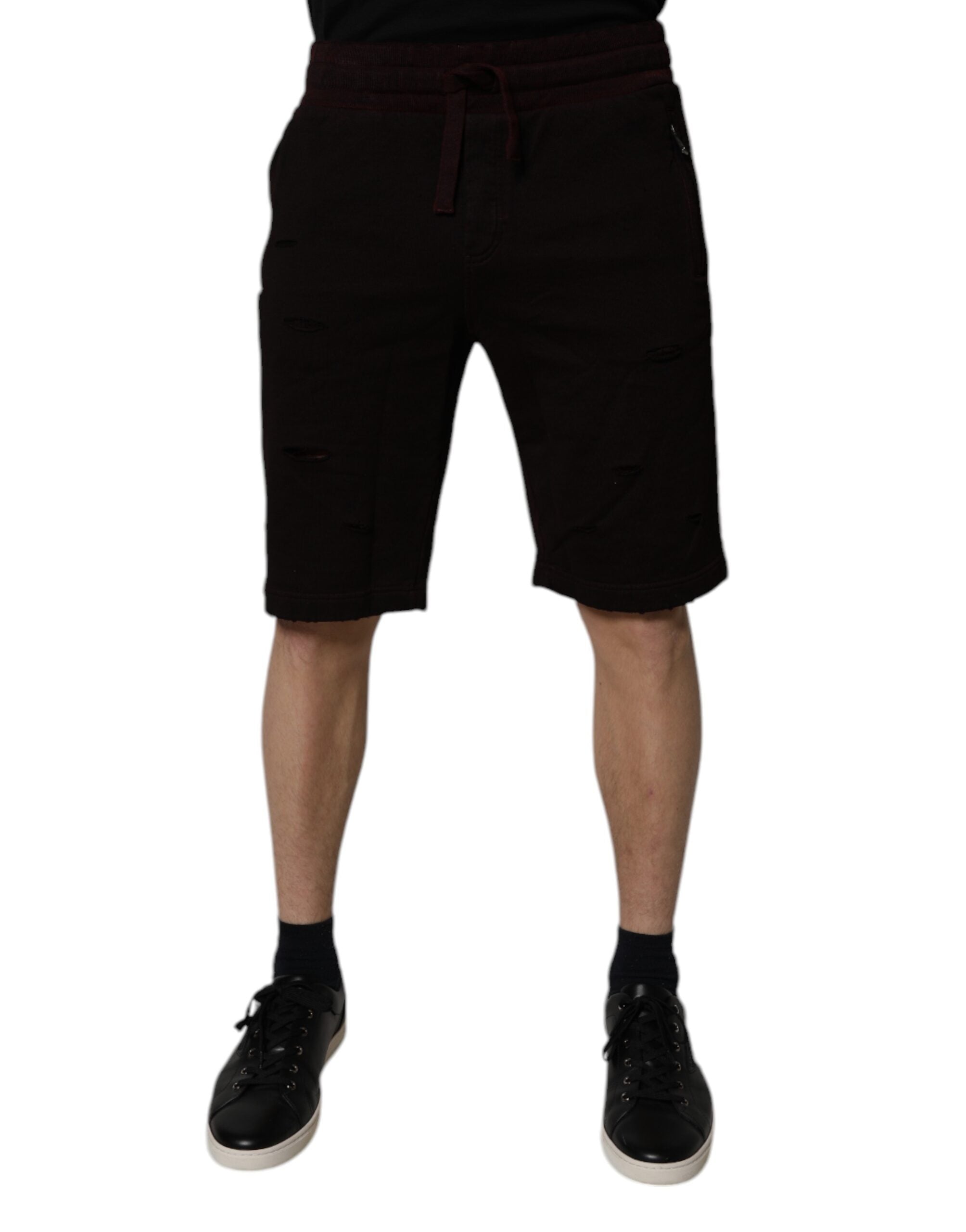 Shorts sweat en coton marron Dolce & Gabbana pour homme, bermuda décontracté avec poche et logo.