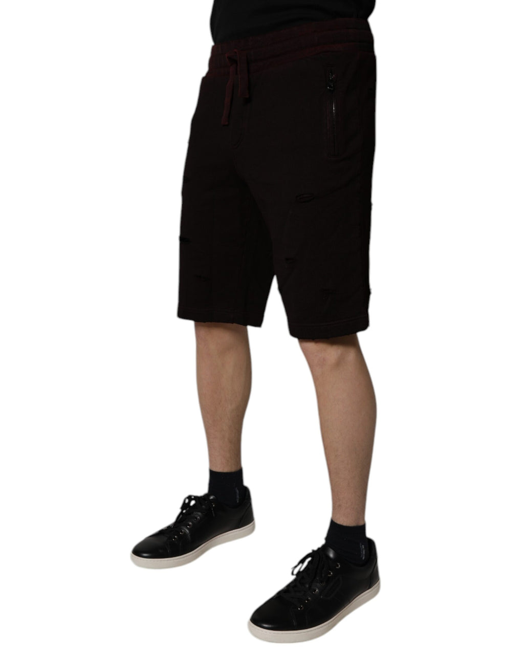 Shorts sweat en coton bordeaux pour homme Dolce & Gabbana, bermudas décontractés avec logo sur la jambe