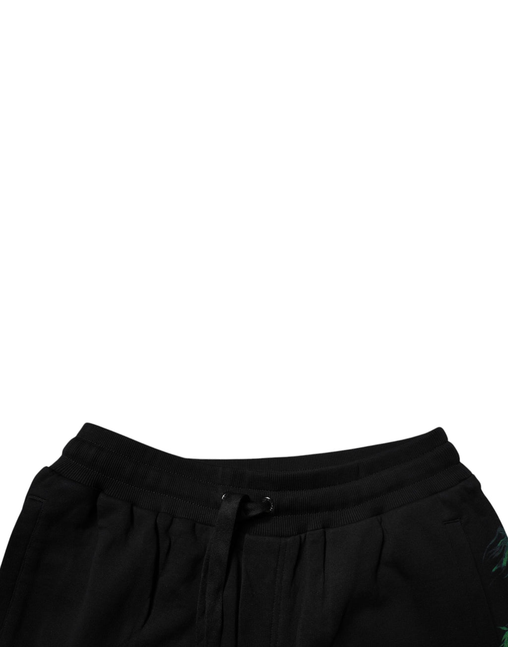 Shorts bermuda en coton noir avec logo Dolce & Gabbana et imprimé floral, style élégant et décontracté.
