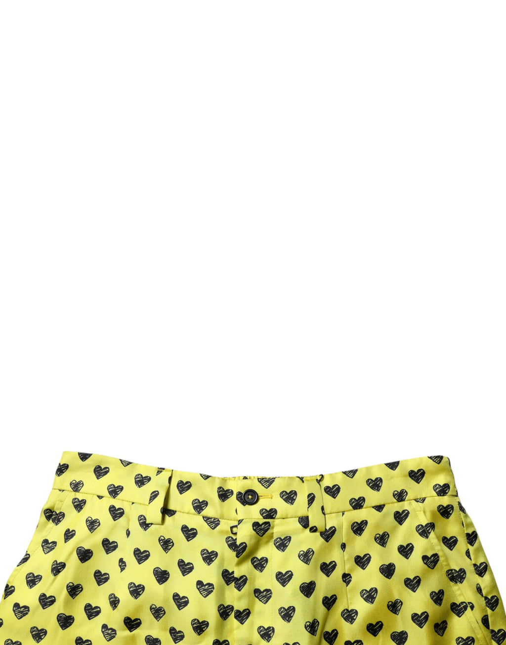 Shorts bermuda en soie verte Dolce & Gabbana avec imprimé cœur, style élégant et confort estival.