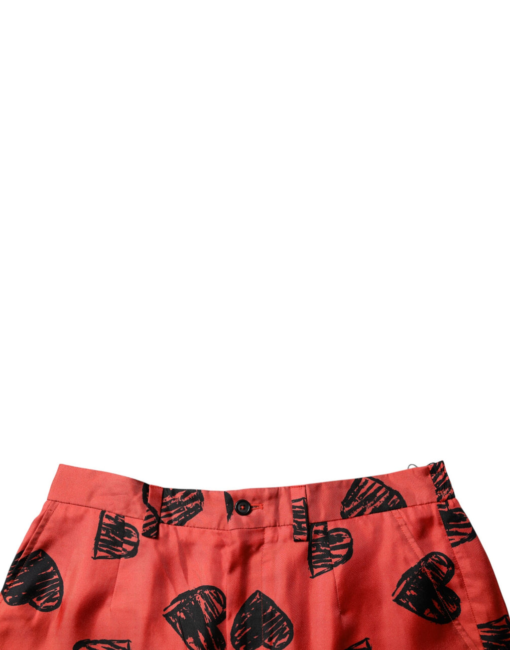 Shorts bermuda en soie orange avec imprimé cœur de Dolce & Gabbana, style élégant et coloré pour l'été.