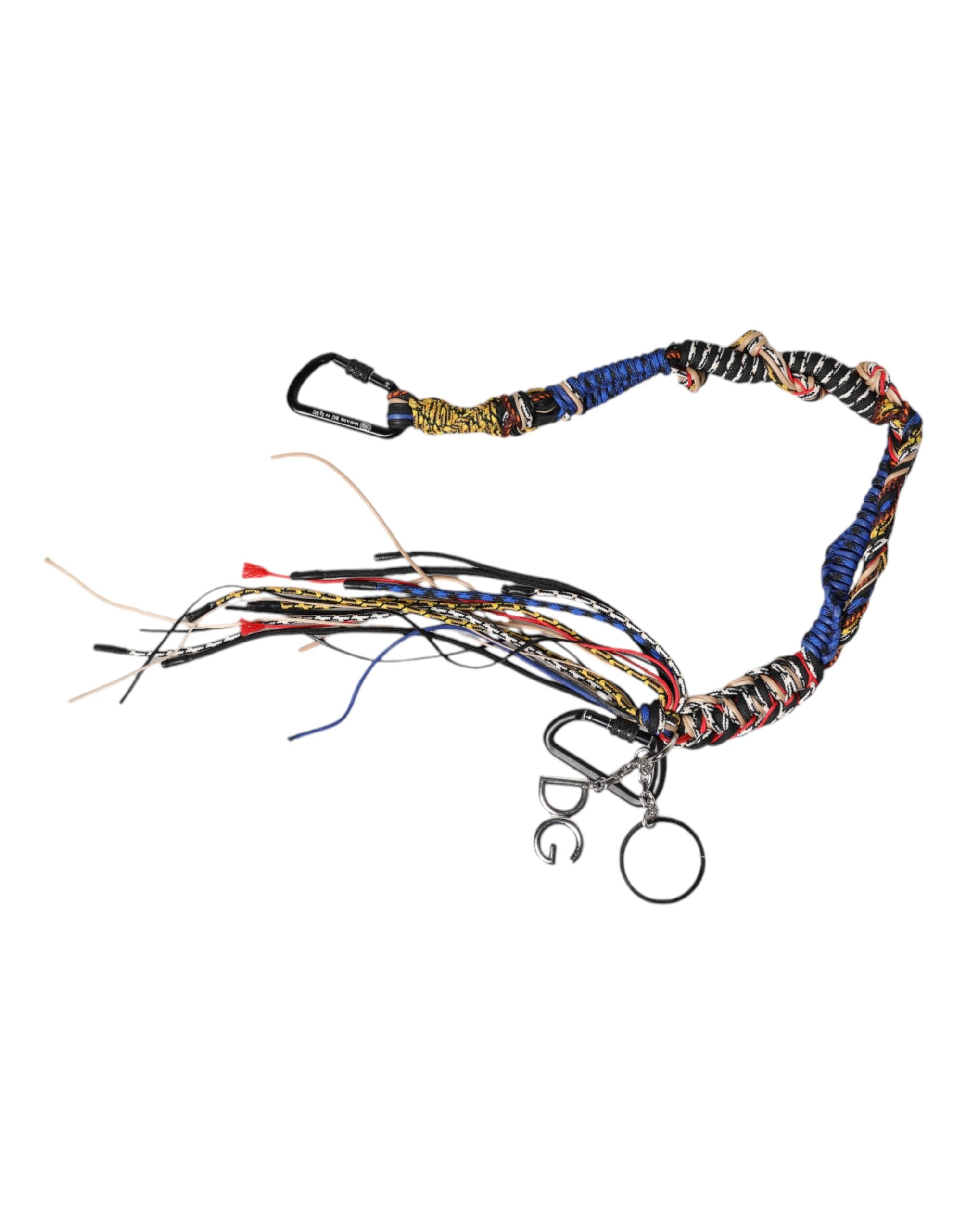 Sangle d'épaule Dolce & Gabbana en corde tressée multicolore avec logo, pour sac à main élégant et coloré.