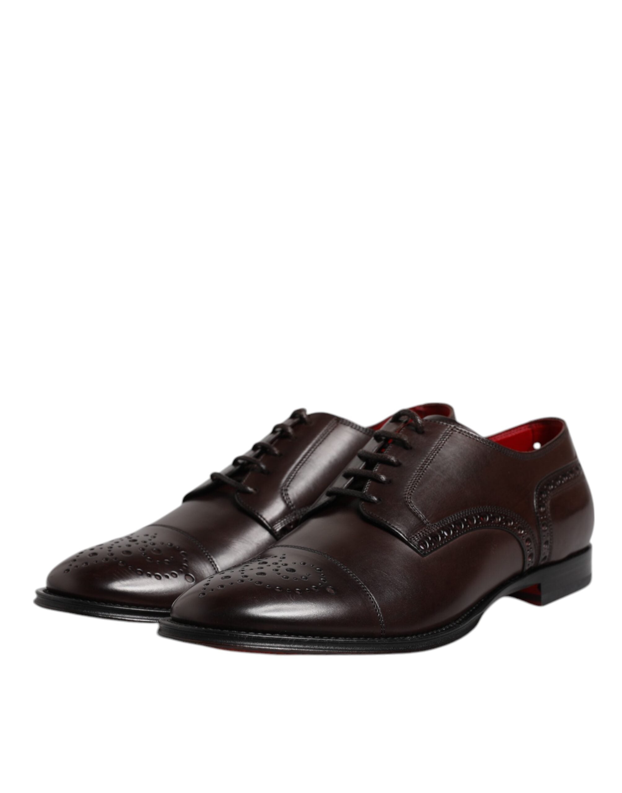 Chaussures derby en cuir de veau marron foncé de Dolce & Gabbana pour homme, élégantes et sophistiquées.