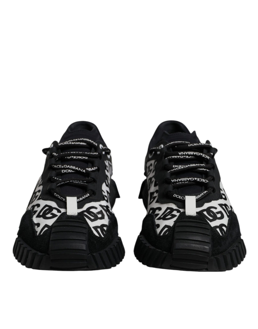 Chaussures low top Dolce & Gabbana NS1 en dentelle noire avec logo, lacets, vue de face