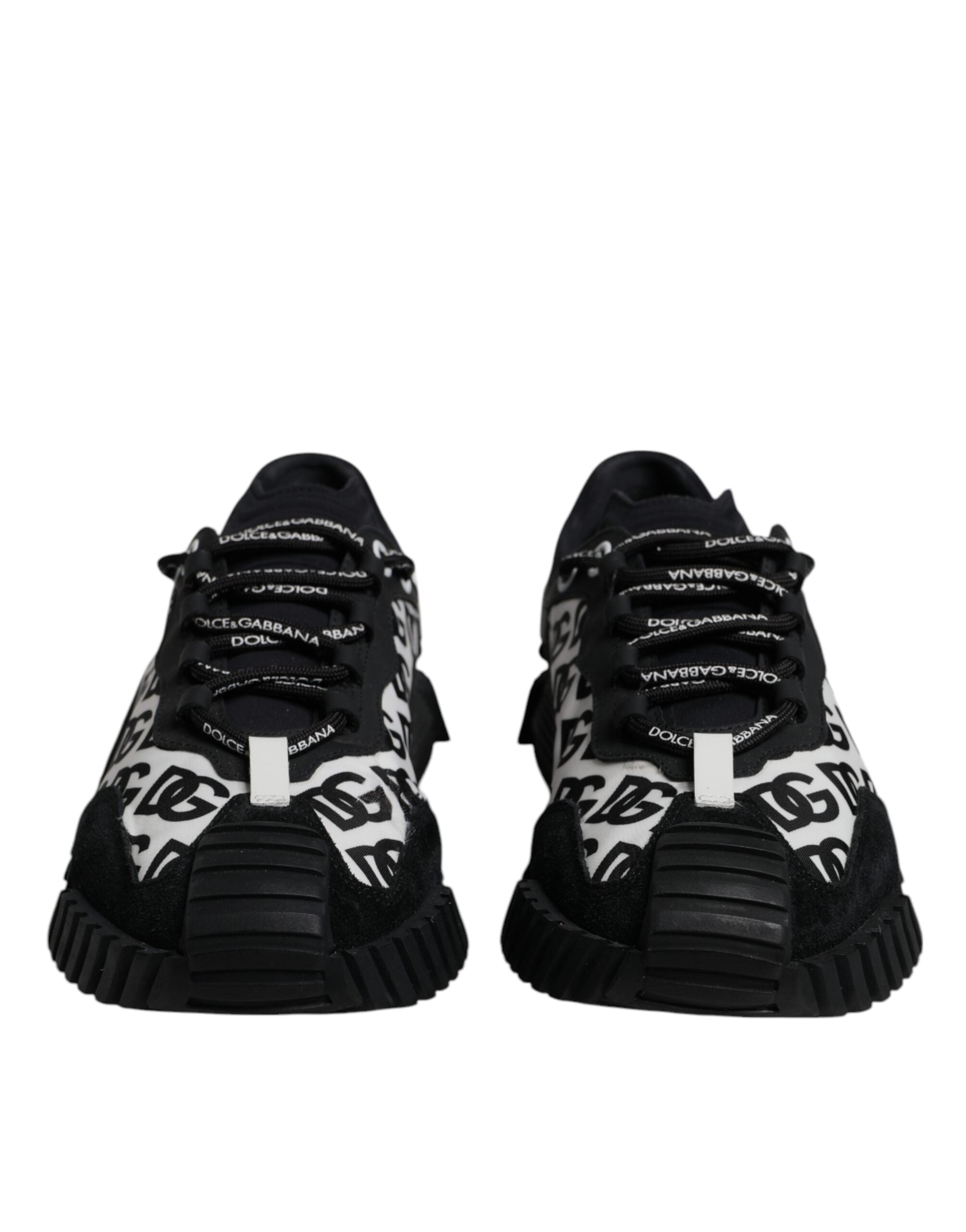 Chaussures low top Dolce & Gabbana NS1 en dentelle noire avec logo, lacets, vue de face