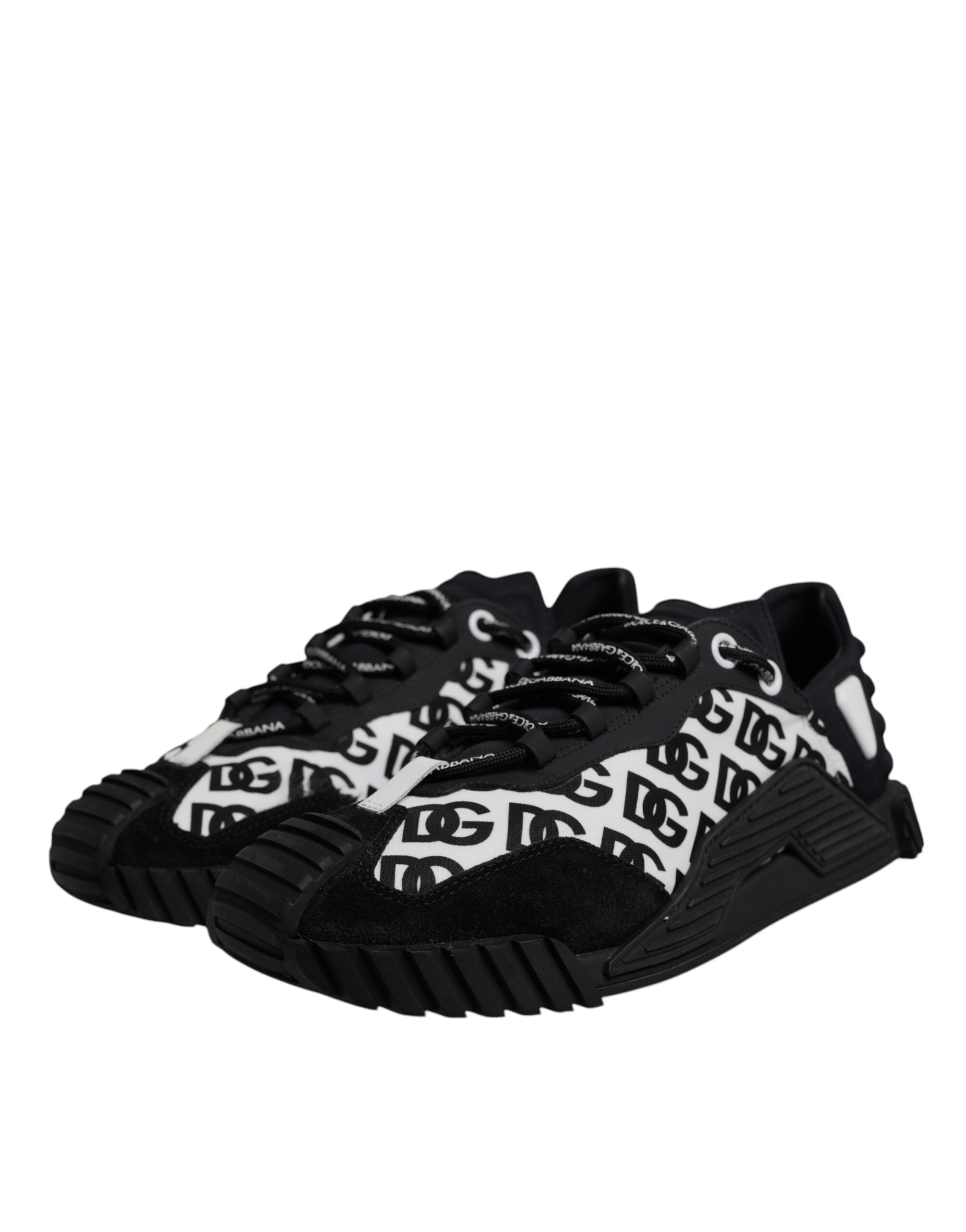 Chaussures basses noires Dolce & Gabbana NS1 avec logo en dentelle et laçage, sneakers élégants pour homme.