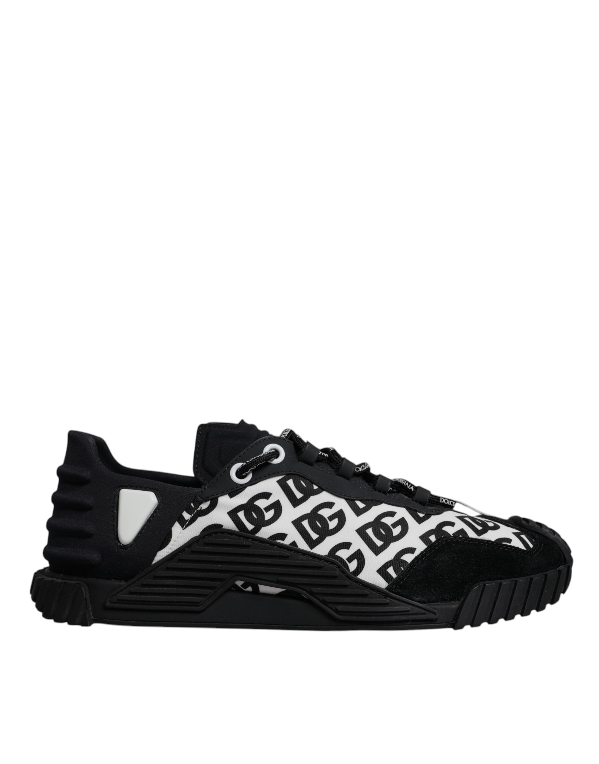 Chaussures sneakers basses noires Dolce & Gabbana avec logo, lacets en dentelle et semelle plate.